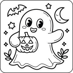 Cute Ghost with Pumpkin Coloring Page