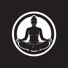 Tranquil Meditation Silhouette: A serene silhouette of a person in a lotus position within a circular frame, illustrating inner peace and mindfulness.