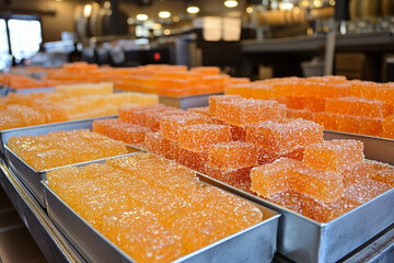 Honey extraction process in a workshop with colorful honeycomb