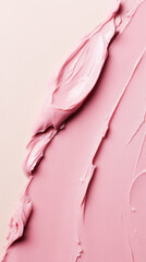 Smooth pink cosmetic cream or makeup foundation smeared on a soft beige background. Generative AI