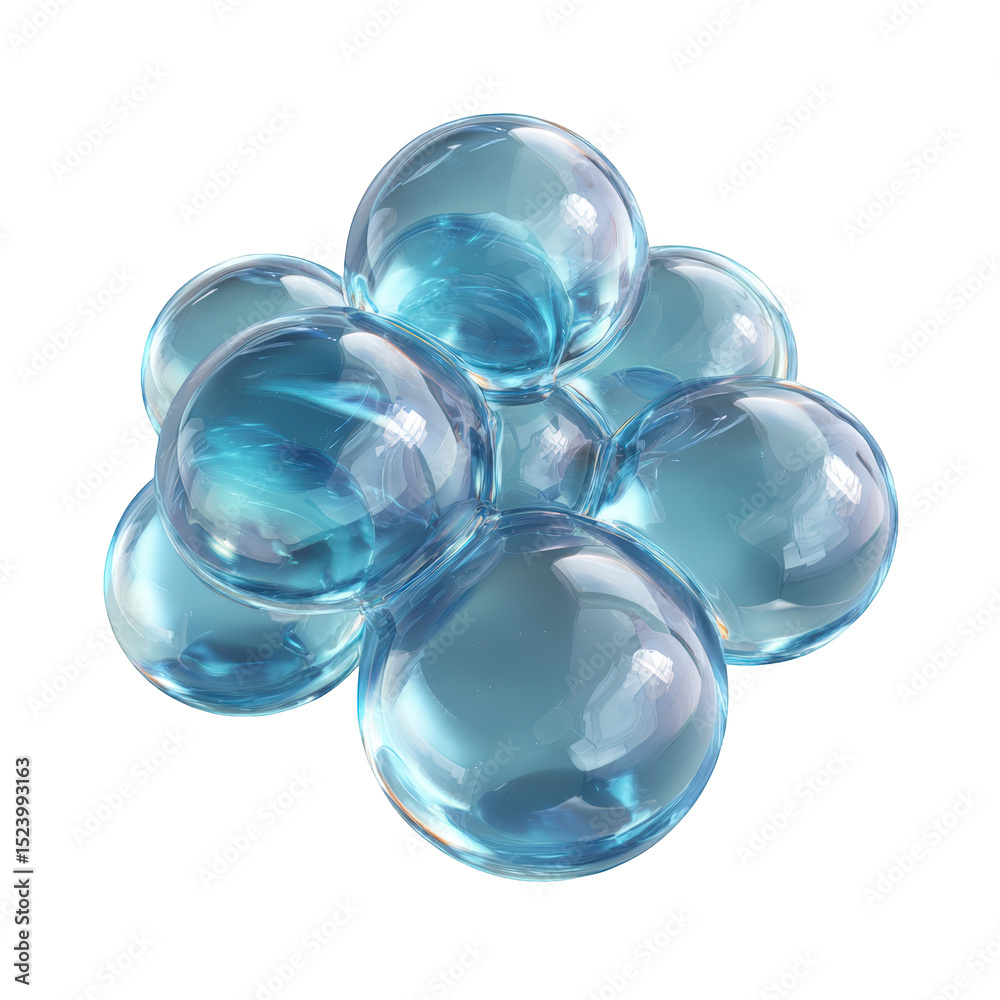 Fototapete abstract blue glass bubbles cluster shiny transparent spheres 3d rendering modern design element bac