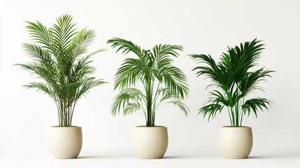 Obraz premium Three potted palms on white background.