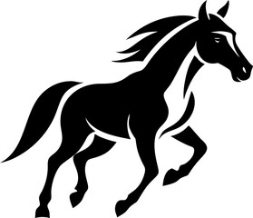 Black galloping horse icon, vector side profile on white background