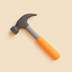 3D Claw Hammer on Beige Background, Top View