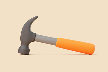 3D Claw Hammer Lying Horizontally on Beige Background