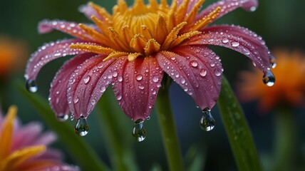 pink flower in dew drops