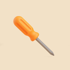 Orange-handled screwdriver isolated on beige background, 3D render