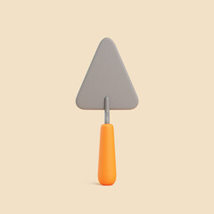 3D triangular trowel with orange handle on beige background