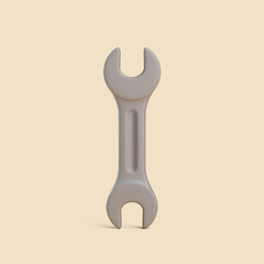 3D Wrench Tool on Beige Background, Minimal Style