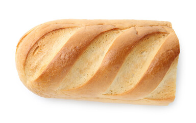 Half of bread loaf isolated on white, top view