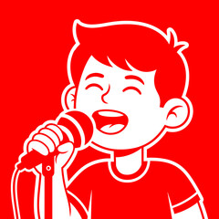 Joyful Boy Singing into Microphone Cartoon Illustration