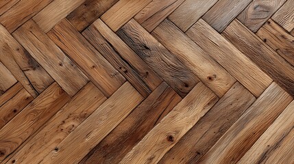 Fototapeta premium Durable hardwood planks in a retro herringbone pattern create a warm, natural floor surface. 