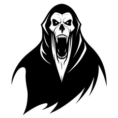 Black and white pencil sketch of a large ghost in horror style