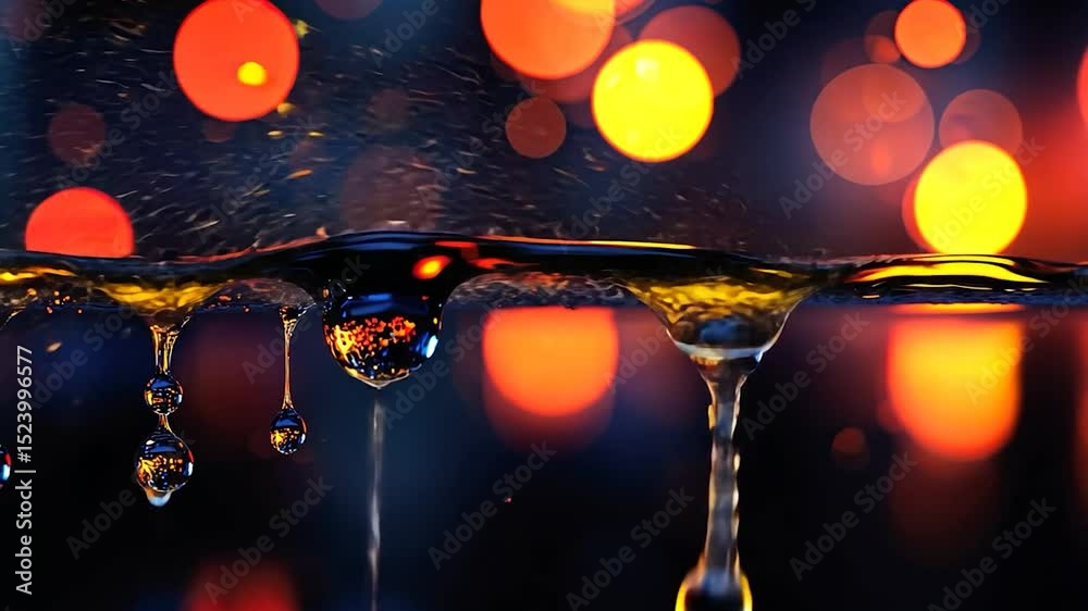 Poster water droplets on a surface illuminated by colorful lights