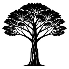 Dramatic big tree vector drawn in black and white pencil sketch style