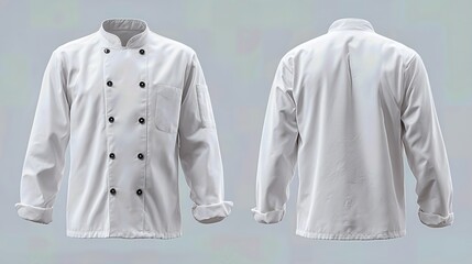 Crisp, blank culinary uniform represents professionalism and hygiene in food service industries.
