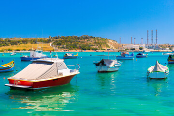 Obraz premium Fishing boats in Marsakxlokk, a small town in Malta