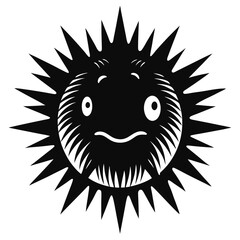 Sea urchin head pencil sketch in black and white with spiky detail