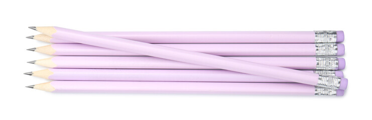 Sharp graphite pencils isolated on white, top view