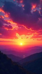 Fototapeta premium Dramatic sunset over a vast, expansive sky filled with vibrant orange, pink, and purple hues Perfect for travel, nature, and inspirational projects , blue hour, scene, landscape