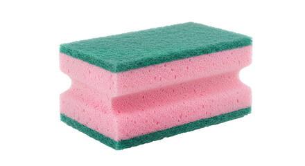 Wrinkled cleaning sponge pink and green cleaning sponge for kitchen and bathroom cleaning supplies and home cleaning accessories on a transparent background