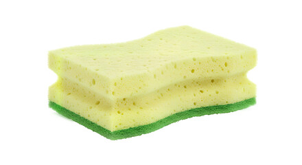 Wrinkled cleaning sponge yellow and green cleaning sponge for kitchen and household cleaning on a black background isolate on a transparent background