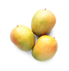Fresh ripe mangos isolated on white, top view