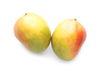 Fresh ripe mangos isolated on white, top view