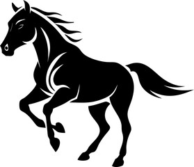 Horse side view icon, black vector silhouette in motion