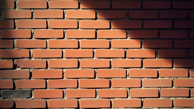 A close up of a textured brick wall with shadows on the right side of the surface area background texture video