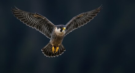 Obraz premium Peregrine falcon soars with outstretched wings