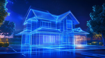 Digital Glowing House Design At Night