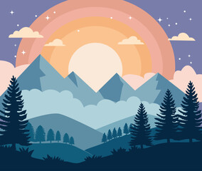 landscape of  mountains and pine the forest.