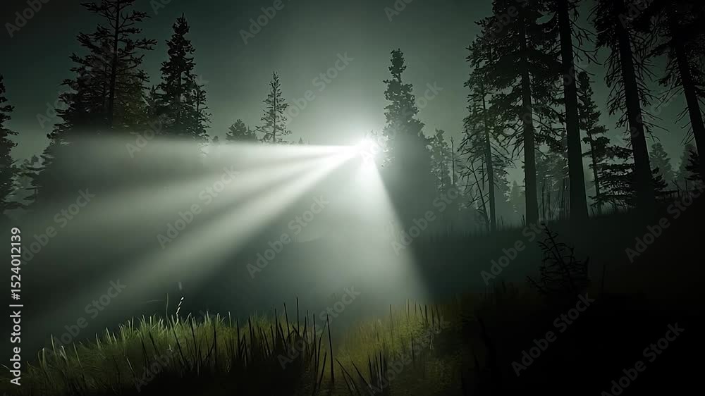 Poster light in a misty forest