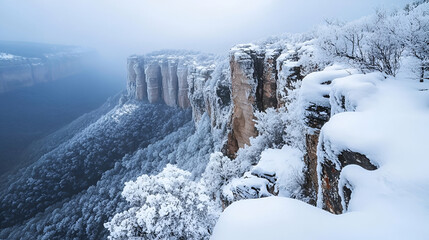 Obraz premium Snowy Mountain Range With Forest In Winter