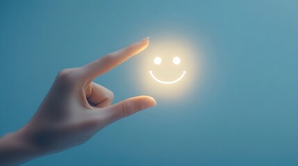 Hand holding a glowing happy face.