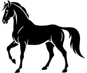 Graceful horse vector, black silhouette in dynamic motion