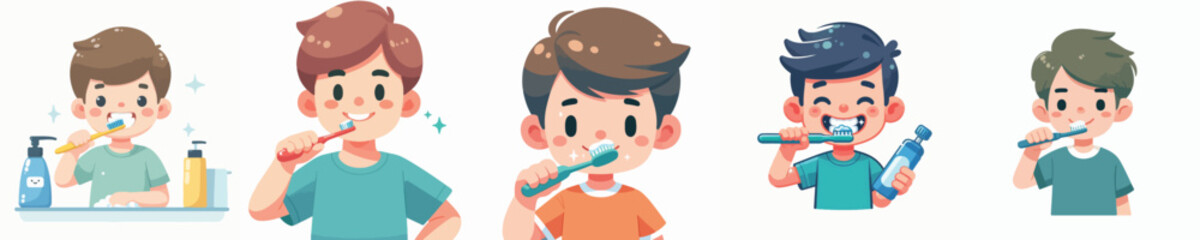 Vector of a boy brushing his teeth.