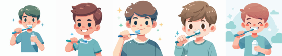 Vector of a boy brushing his teeth.