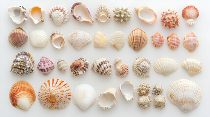 Assortment Of Colorful Seashells On White Background