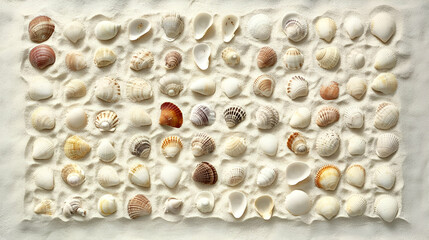 Colorful Seashells Arranged On White Sand