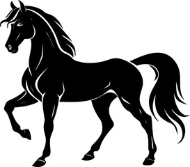 Graceful horse vector, black silhouette in dynamic motion