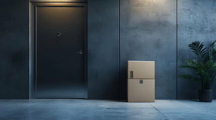 Modern Building Entrance With Cardboard Boxes