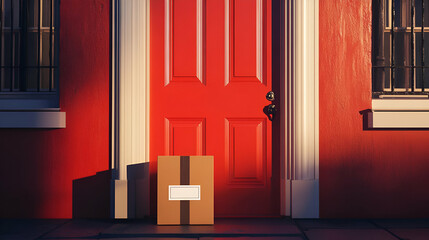 Red House Exterior With Delivery Package At Door