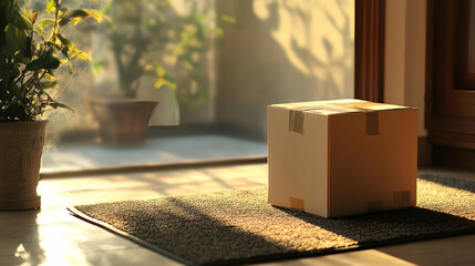 Sunlight-Filled Interior Doorway With Delivered Package