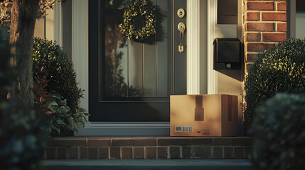 Package Delivery On Front Porch In Residential Home