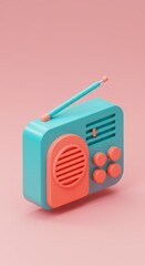 Fototapeta premium Minimalist Teal and Coral Retro Radio Receiver on Pink Background
