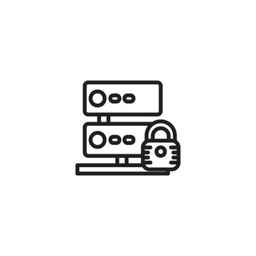 A minimalist line art icon shows two stacked server racks with a padlock attached to the lower one, representing data security or a secured server.