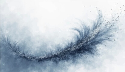 Abstract blue and white stippling texture with dusty waves and blurred grain dissolve. Monochrome spray pattern in soft organic motion. Vector illustration.