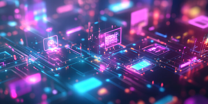 Conceptual Visualization of Public Sector Services and Government Departments Represented in Holographic Icons